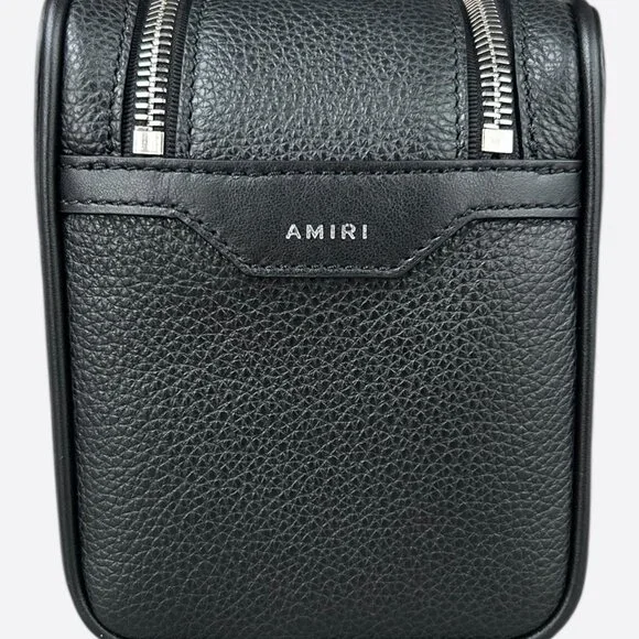 Amiri Black Embossed Logo Leather Dopp Kit